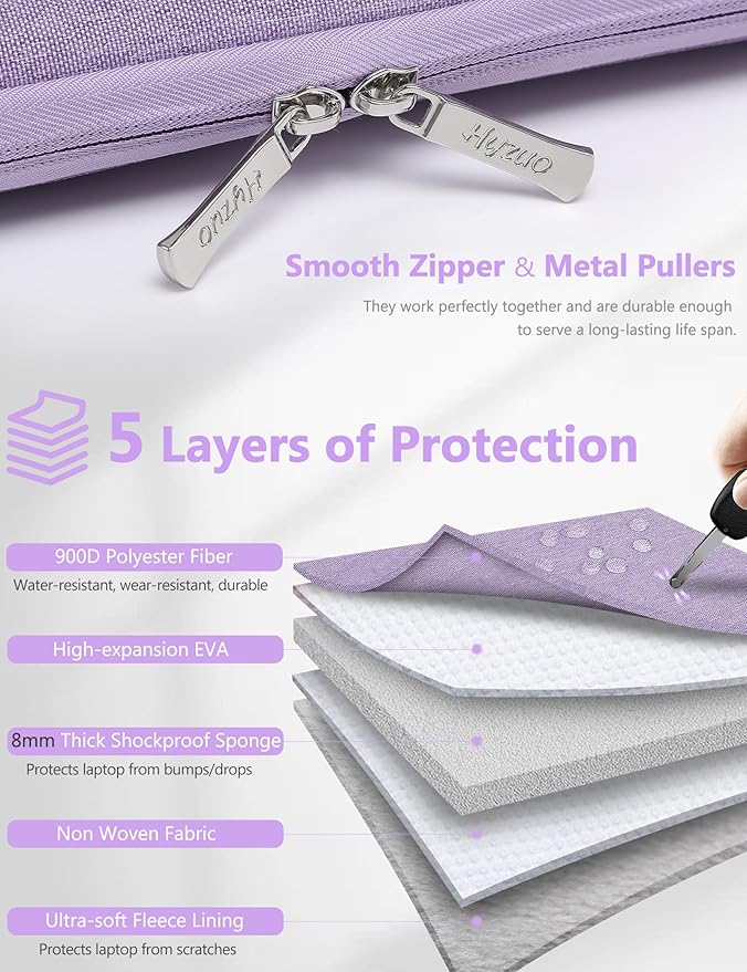 HYZUO 15-16 Inch Laptop Sleeve Bag for MacBook Pro 16 M4/M3/M2/M1 2025-2019, 15" Surface Book, Portable NoteBook Case for 15" 15.6" HP Dell Lenovo ThinkBook Asus Acer Samsung HUAWEI, Lilac Purple