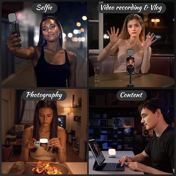 Magnetic Selfie Light for Phone: 5 Led Mode with Mirror Compatible for iPhone & Android - Rechargeable Portable Fill Light for Photography/Video Recording/Conference/Vlog/Makeup (Black)