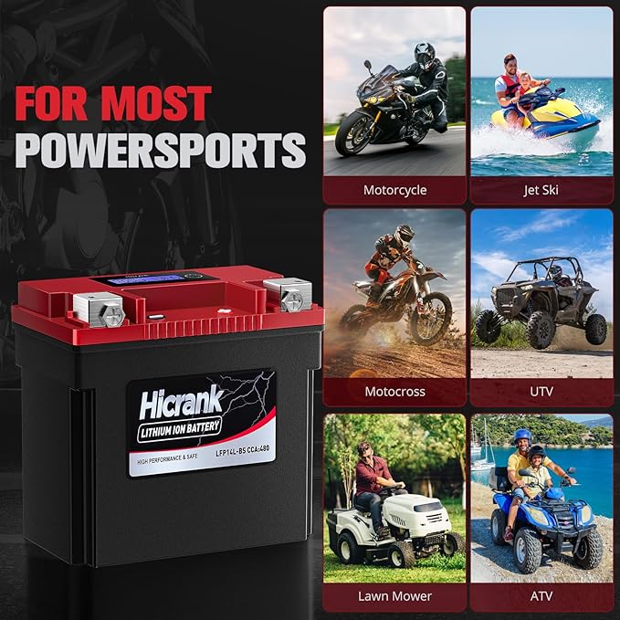 YTX14L-BS (GYZ16HL) Lithium 12V 8Ah 480CCA LiFePO4 Motorcycle Battery, Powersports Battery for Honda KTM Yamaha Harely, Fit ATV, UTV, Scooter, Motocross, 4 Wheeler, Quad, Riding Lawn Mower