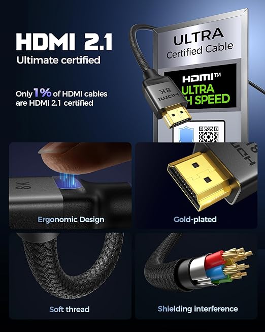 Silkland 10K 8K HDMI 2.1 Cable Certified 2-Pack 6.6FT [4K@120Hz 144Hz, 8K@60Hz, 2K@240Hz] Ultra High Speed HDMI® Cable 48Gbps (Upgrade Braided),HDR, eARC, HDCP 2.3, Compatible for/PS5/PS4/Roku TV