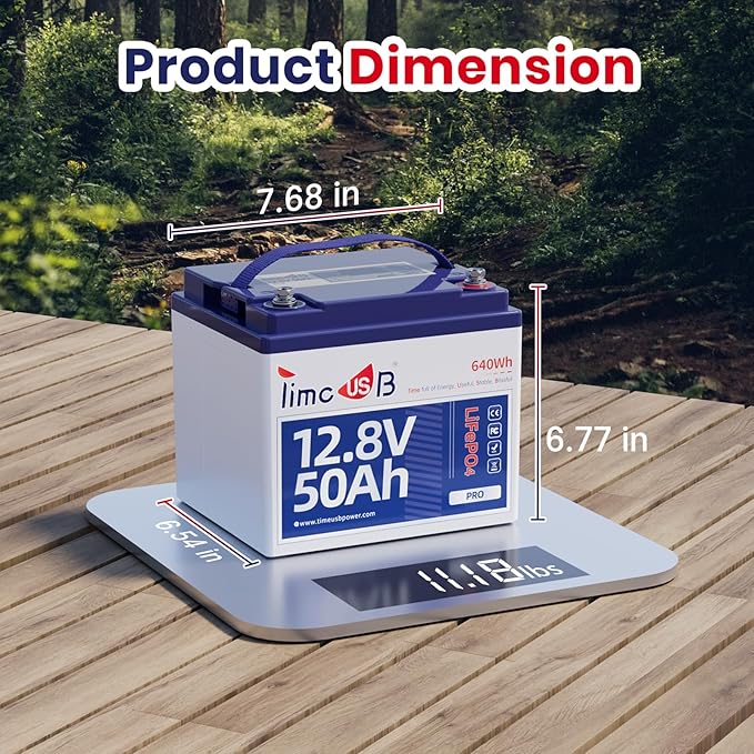 12.8V 50Ah Pro LiFePO4 Battery, 15000+ Cycles Batteries with Grade A Battery Cells, Built-in 50A BMS, Perfect Deep Cycle Lithium Power for Solar System, Home Back Up, RV, Kayak etc