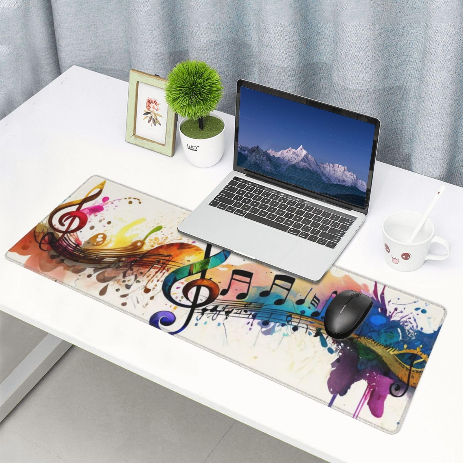 Gaming Mouse Pad, Large Non-Slip Rubber Base Mousepad, Keyboard Mouse Mat, Desk Pad with Stitched Edges, 31.5x11.8inch, Music Note