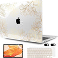 MEEgoodo for MacBook Air 13 inch Case 2021 2020 2019 2018 Released A2337 M1 A2179 A1932 with Touch ID, Plastic Hard Shell & Keyboard Cover Compatible with MacBook Air Case 13.3, Drawn Golden Floral