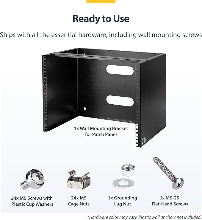 StarTech.com 8U Wall Mount Patch Panel Bracket - 13.75 inch Deep - 19" Patch Panel Rack for Shallow Network Equipment- 80lbs Capacity, TAA (WALLMOUNT8)