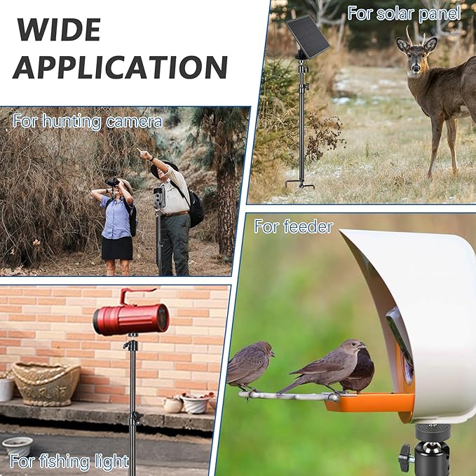 Trail Camera Mount,Height Adjustable (15.7"-28.3") & 360° Rotating Stake,Dual-Mode Base for Soft/Hard Ground Post,Game Cam Stand with 1/4"-20 Thread, Metal pole for Solar Panels,Hunting,Wildlife.3Pcs