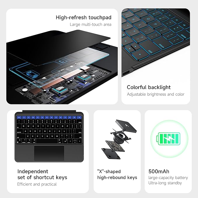 HOU for iPad Air 13 Inch Case Keyboard (M3/M2 2025), Detachable Keyboard Case for iPad Pro 13 M4 /12.9 inch 6/5/4/3rd (2024-2018), Magnetic Rotatable Stand, Multi-Touch Trackpad, 7-Color Backlight