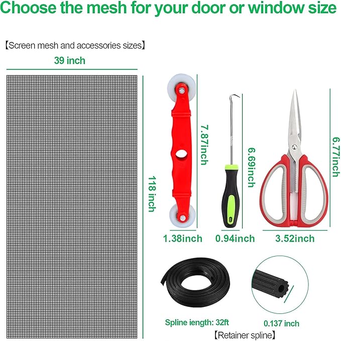 QWR Pet Proof Window Screen Replacement Kit, 39"x118" Durable High Hardness Screen Mesh Replacement Window Screens Repair Kit for Sliding Screen Door,Patio and Windows.(Folded Package)