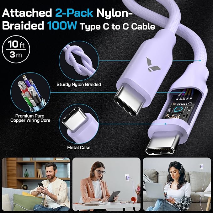 45W Super Fast Charger USB C, 45 Watt Type-C Android Phone Charger Fast Charging Block with 10FT Type C Cords for Samsung Galaxy S25 Ultra/S24 Ultra/S24+/S23 Ultra/S22 Plus/S20,Tab S9/S8 Ultra(Purple)