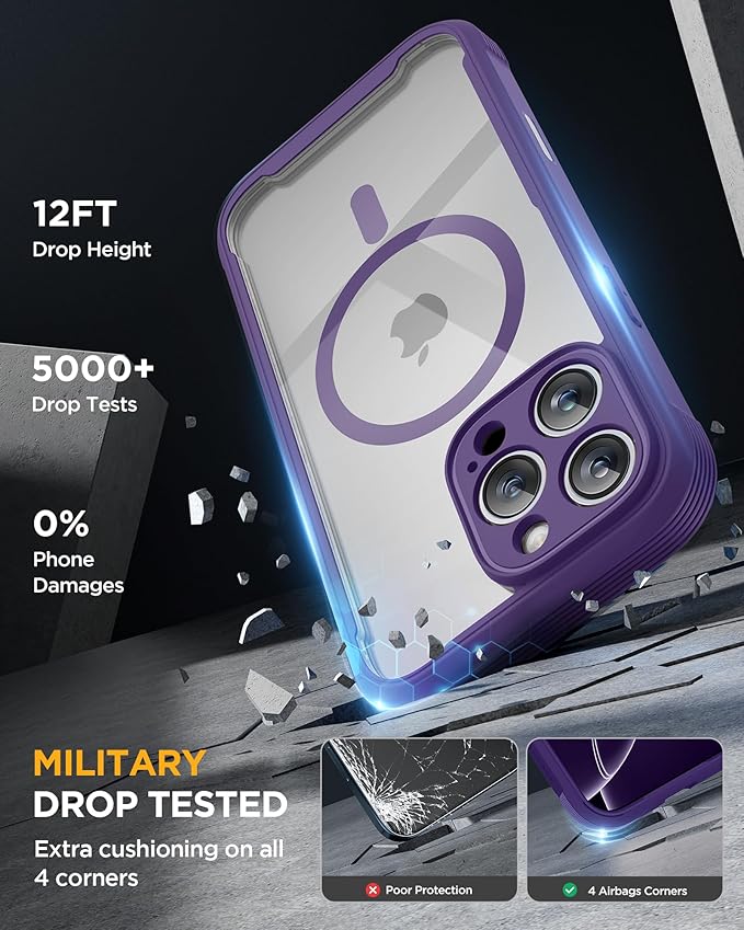 Miracase Designed for iPhone 16 Pro Max Case 6.9'' [Compatible with MagSafe] Full-Body Phone case with Built-in Glass Screen Protector,Drop Proof 16 Pro Max Cover, Purple
