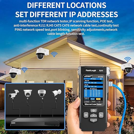 NOYAFA NF-8506 Network Cable Tester with IP Scan, TDR CAT5 CAT6 Ethernet Cable Tester, PoE PingTest, Network Rate Test, Port Flashing, Network Tester Cable Toner for RJ11 RJ45