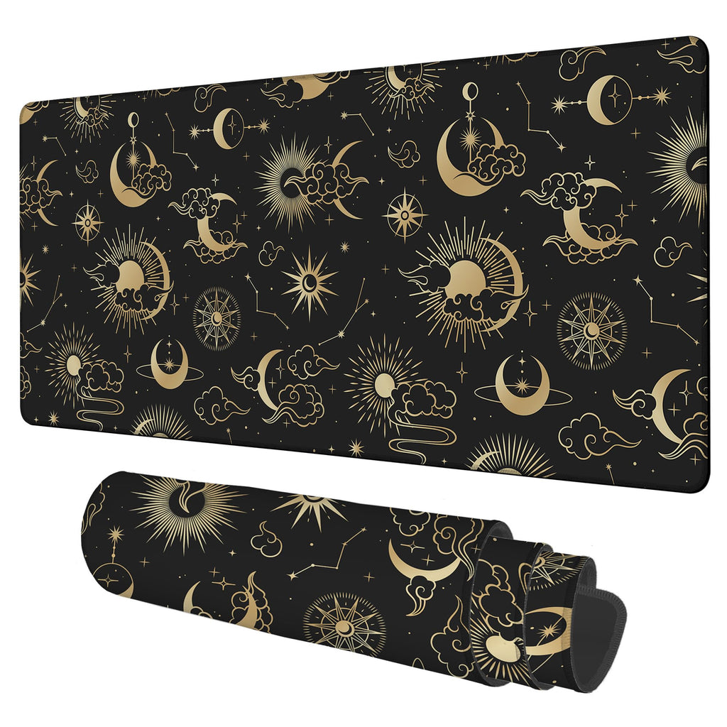 NITAHHHY Gaming Desk Pad Large Extra Length Clouds, Moon and Sun Mouse Pad Keyboard Laptop Non-Slip Waterproof with Rubber Base Thick Stitched Edge Mouse Mat for Office Home 35.4 x 15.7 Inches