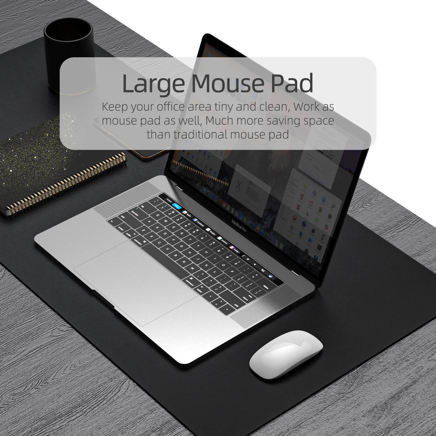 YSAGI Dual-Sided Desk Pad Protector, Desk Mat with Non-Slip - Waterproof PU Leather Office Desk Blotter for Mouse, Keyboard, Writing,31.5" x 15.7", Black