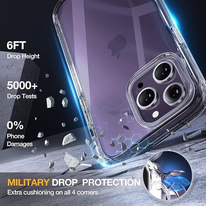 Miracase Glass Series Designed for iPhone 14 Pro Max Case 6.7 Inch, Upgrade Full-Body Bumper Case with Built-in 9H Tempered Glass Screen Protector with Camera Lens Protector, Clear