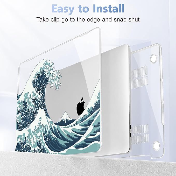 May Chen Compatible with MacBook Pro 13 inch Case 2022 2021 2020 Release Models A2338 M2 M1 A2251 A2289, Plastic Hard Shell Case for MacBook Pro 13 Inch with Touch Bar Fits Touch ID, Great Wave