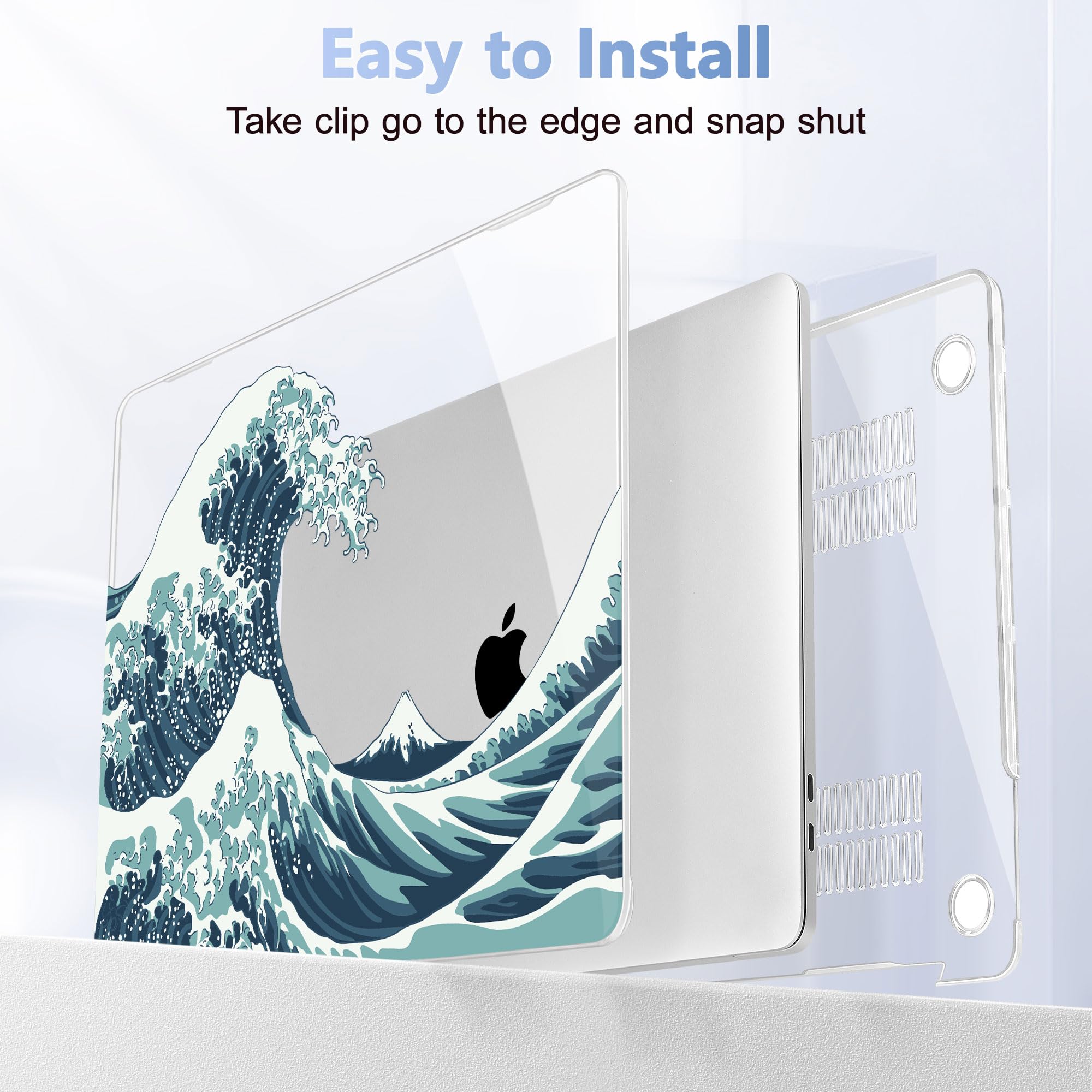 May Chen Compatible with MacBook Pro 13 inch Case 2022 2021 2020 Release Models A2338 M2 M1 A2251 A2289, Plastic Hard Shell Case for MacBook Pro 13 Inch with Touch Bar Fits Touch ID, Great Wave