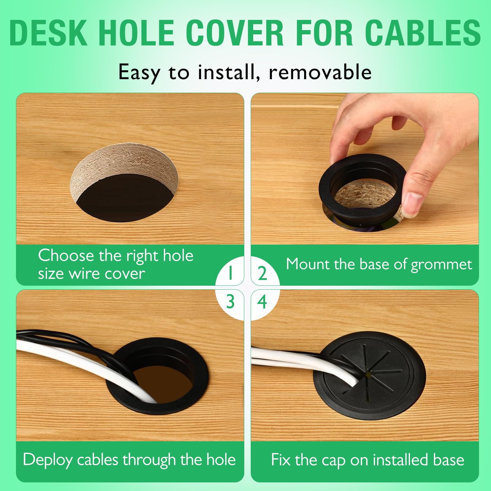 EASYEAH 2 Pcs Desk Grommet 2-3/8" / 60 mm, Desk Hole Cover for Cables