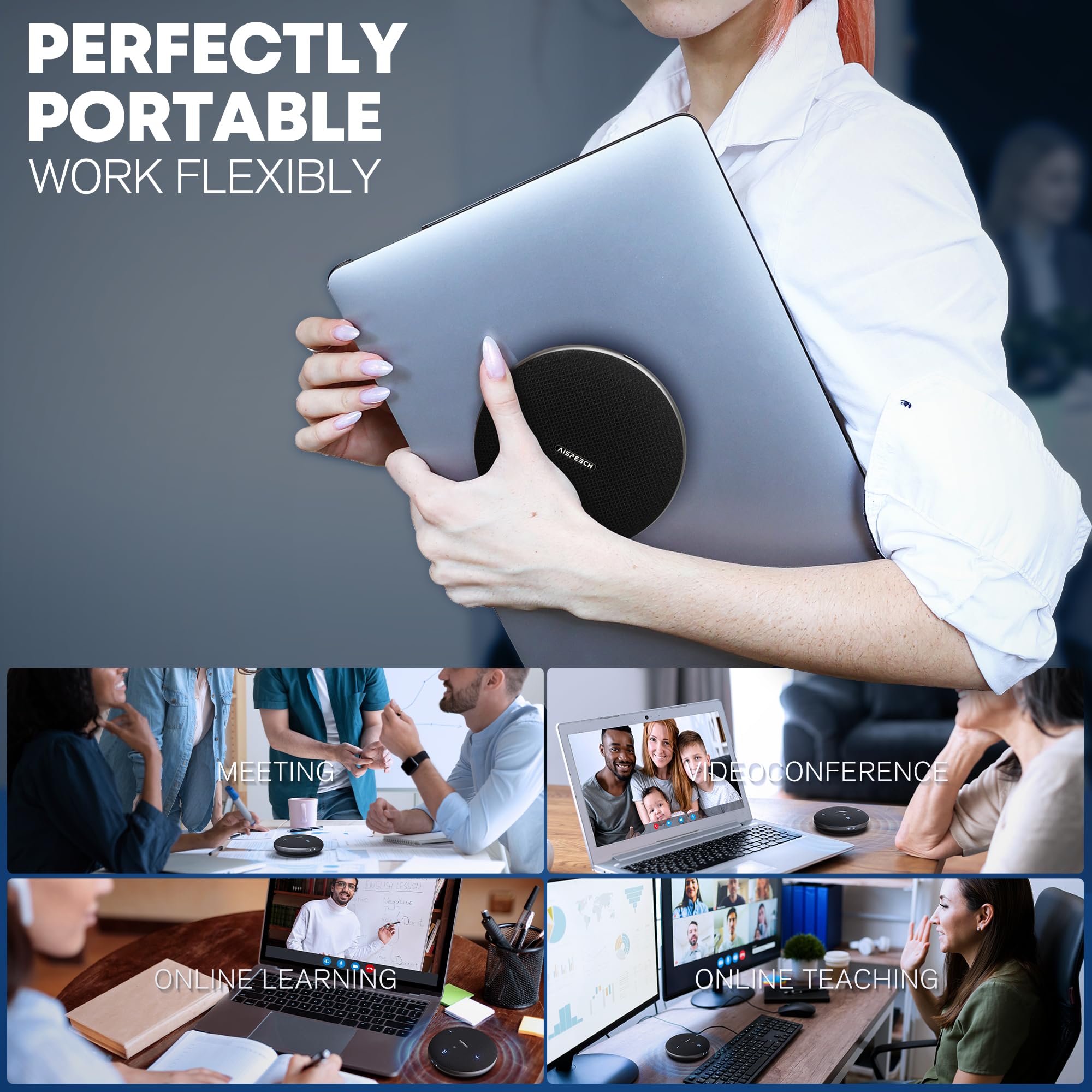 Conference Call Speaker and Microphone for Teams, Zoom, Home Office, Black