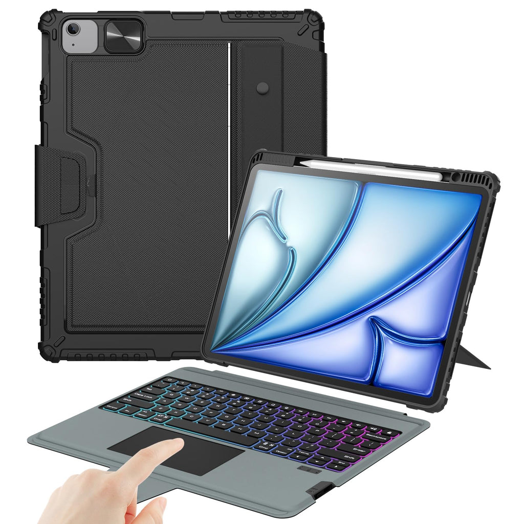 Nillkin Keyboard Case for iPad Air 13-inch (M4 2026/M3 2025/M2 2024), iPad Pro 12.9-inch (3rd-6th Gen) Rugged Case with Detachable Keyboard, Magic Trackpad, 7-Color Backlit, Portrait/Landscape, Black