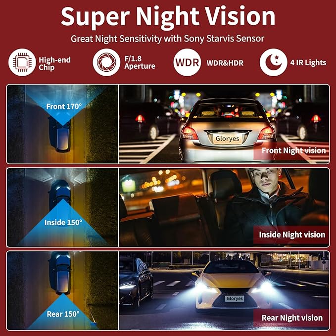 2025 Dash Cam, 3 Channel Dash Cam Front and Rear Inside, Interior Car Camera, 2.5K/1440P Single Fr,Fr+Interior, Front+Rear Dash Camera for Cars Taxi with Night Vision, Parking Monitor 1S Recording