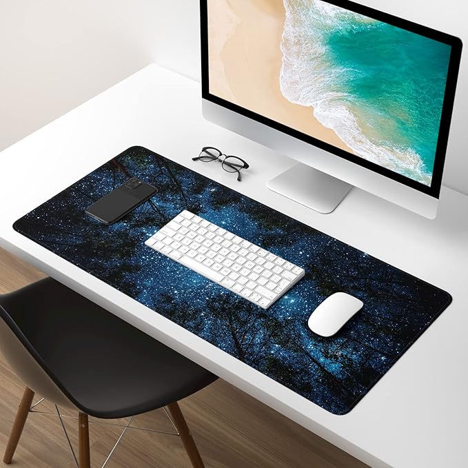 Extended Gaming Mouse Pad, XXL Large Mouse Mat 30 x 14 Inch, Big Computer Keyboard Mousepad, Waterproof Desk Pad with Stitched Edges and Non-Slip Base for Women Office Gaming, Galaxy Tree