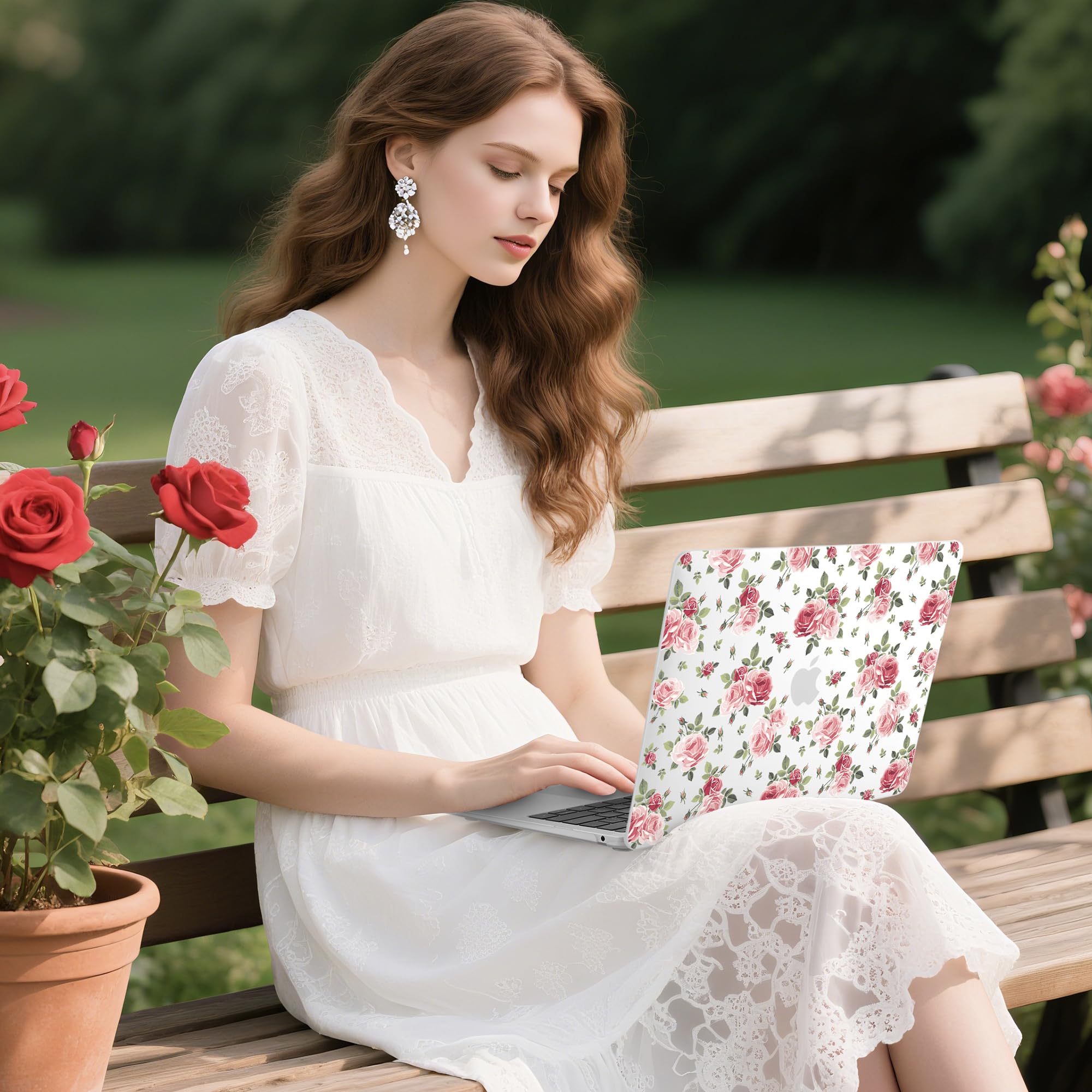 Batianda LumiArt Case for MacBook Air 13 inch 2018-2020, Pink Roses