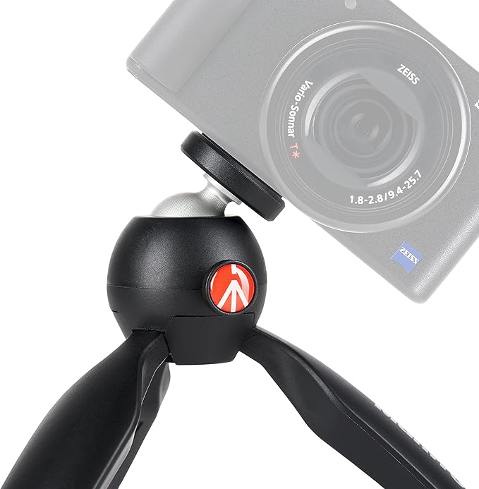 Manfrotto MTPIXIMII-B, PIXI Mini Tripod with Handgrip for Compact System Cameras, for DSLR, Mirrorless, Video, Made in Italy, Technopolymer and Aluminum, Black