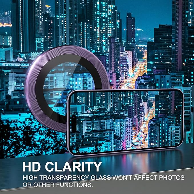 Choiche [3+1 for iPhone 14 Pro/iPhone 14 Pro Max Camera Lens Protector, 9H Tempered Glass Camera Cover Screen Protector Metal Ring Decoration Accessories (Purple)