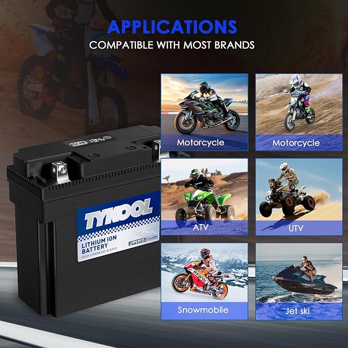 TYKOOL 51913,51814,53030,Digital Readout, High Performance Lithium Phosphate Motorcycle Battery, 600CCA,12Ah,Compatible for BMW Series Motorcycle R1300GT,R1600GT,Champion generator battery
