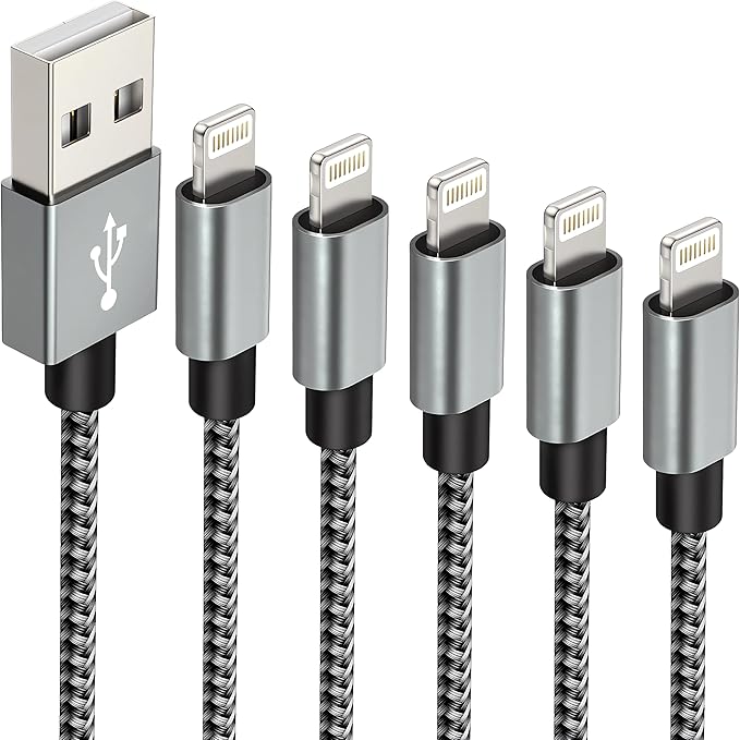 IDISON [MFi Certified iPhone Charger, 5Pack(3/3/6/6/10FT) iPhone Charging Cable Nylon Braided Fast Charging Cord Compatible for iPhones/Pad-BlackGrey