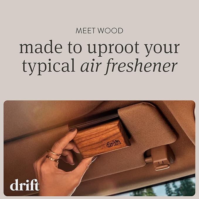 Drift Car Air Freshener - The Original Wood Air Freshener - Car Odor Eliminator - Long Lasting Scent - Metal Clip - Essential Oils - Clean Ingredients - Amber Scent 3 Pack Refill - NO CLIP INCLUDED