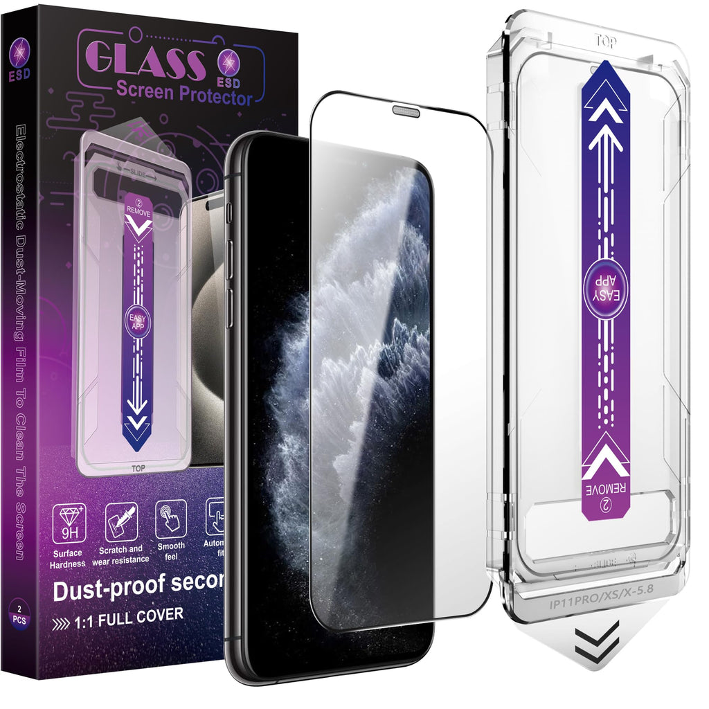 CHRYSHA 2-Pack Screen Protector Tempered Glass for iPhone 11 Pro and iPhone XS and iPhone X 5.8-Inch, Auto Dust Removal, No Bubbles, High Definition Clear, Easy Installation