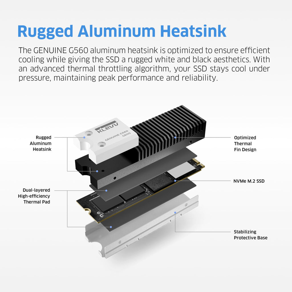 KLEVV Genuine G560 1TB M.2 2280 NVMe PCIe Gen5x4 Internal SSD Heatsink Included, up to 13000MB/s with DRAM Cash (K01TBM2SP0-G56)
