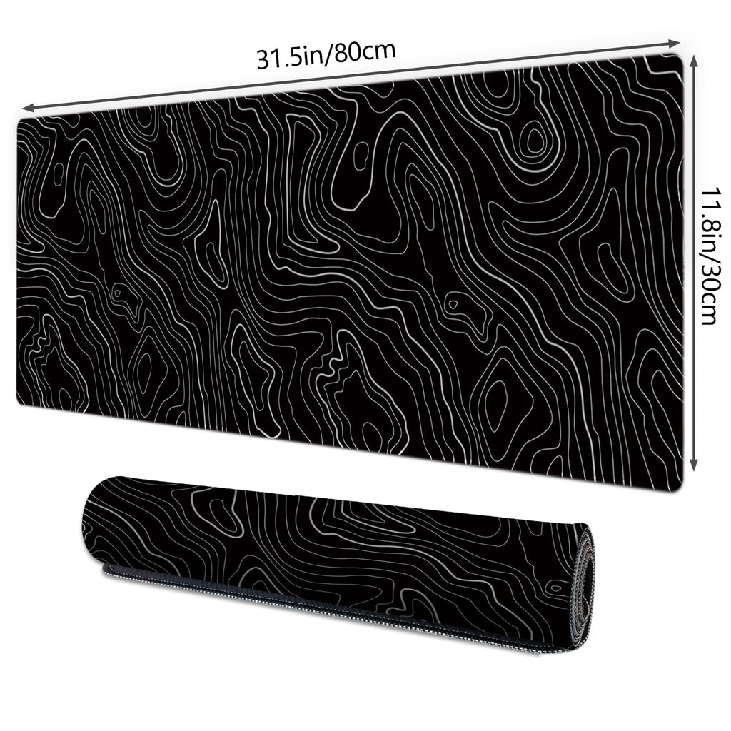 Galdas Mouse Pad For Gaming,XXL XL Large Mouse Mat Long Extended MousePad Desk Mat Non-Slip Rubber Mice Pads Stitched Edges Thin (31.5 x 11.8 x 0.12 Inches) Topographic Map