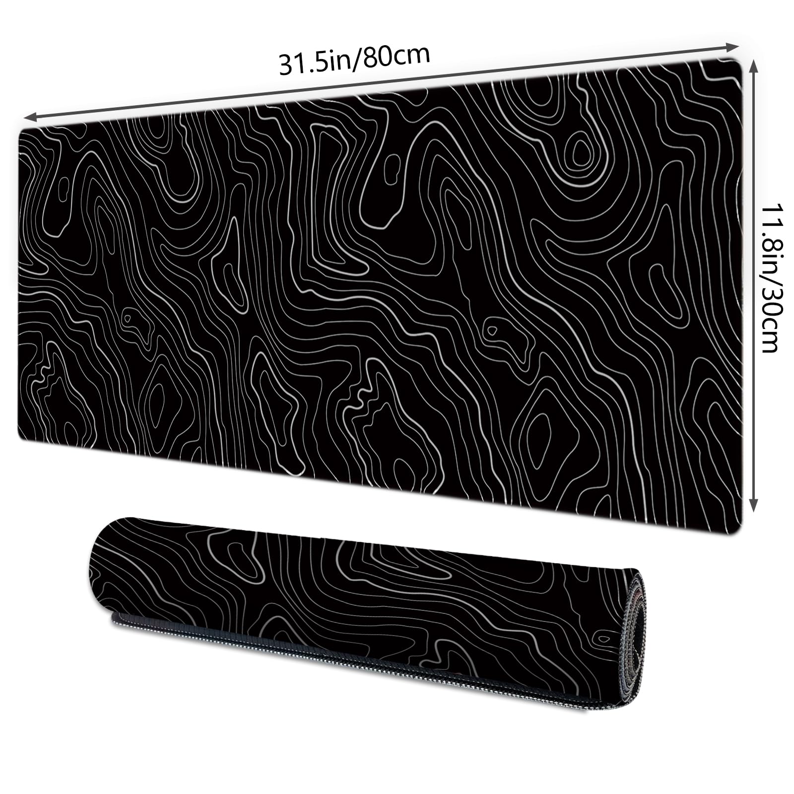 Galdas Mouse Pad For Gaming,XXL XL Large Mouse Mat Long Extended MousePad Desk Mat Non-Slip Rubber Mice Pads Stitched Edges Thin (31.5 x 11.8 x 0.12 Inches) Topographic Map