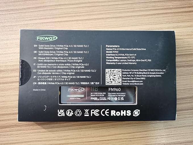 FN960 4TB M.2 2280 PCIe Gen4 x4 NVMe 1.4 Internal Solid State Drive with Heatsink - Speeds up to 5,000MB/s, Dynamic SLC Cache, Compatible PS5 Internal SSD