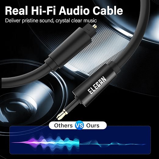 Elecan Mini Toslink to Toslink Digital Optical S/PDIF Audio Cable 25 Ft, Gold Plated Soft Flexible Fiber Optic Cable,Signal Protection PVC,Surround Sound for Soundbar,Home Theater,Hi-Fi System+Ties MI