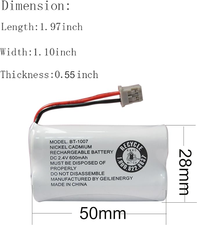 GEILIENERGY BT1007 BT1015 Phone Battery Compatible with BT-1007 BT-1015 BT-904 BBTY0460001 BBTY0510001 DCX150 DECT1500 D1484 HHR-P506 HHR-P506A Handset Cordless Telephone(8 Pack)