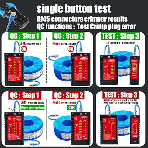Noyafa NF-468s Network Cable Tester, Ethernet Tester,Cable Mapper, Check Continuity -RJ45, RJ11, RJ12, RJ45, CAT5, CAT5E, CAT6, CAT6A,Telephone line CAT3