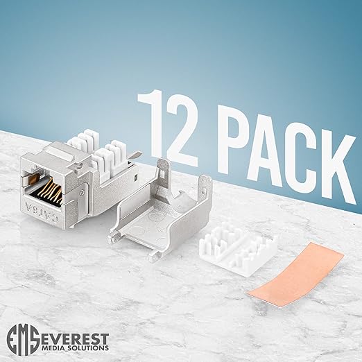 Everest Media Solutions easySHIELD (CAT6A Kit) - Speed Termination Tool, with 12 Slim Profile, 90-Degree RJ45 Shielded Keystone Jacks - F/STP Punch Down Crimper - Tested for CAT5e, CAT6, CAT6A, CAT7