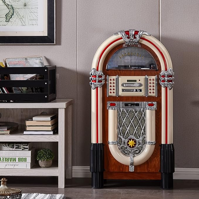 Arkrocket Full Size Jukebox Vinyl Record Player Bluetooth USB SD CD Player Radio Retro Turntable Classic Jukebox (Taurus - Classic)