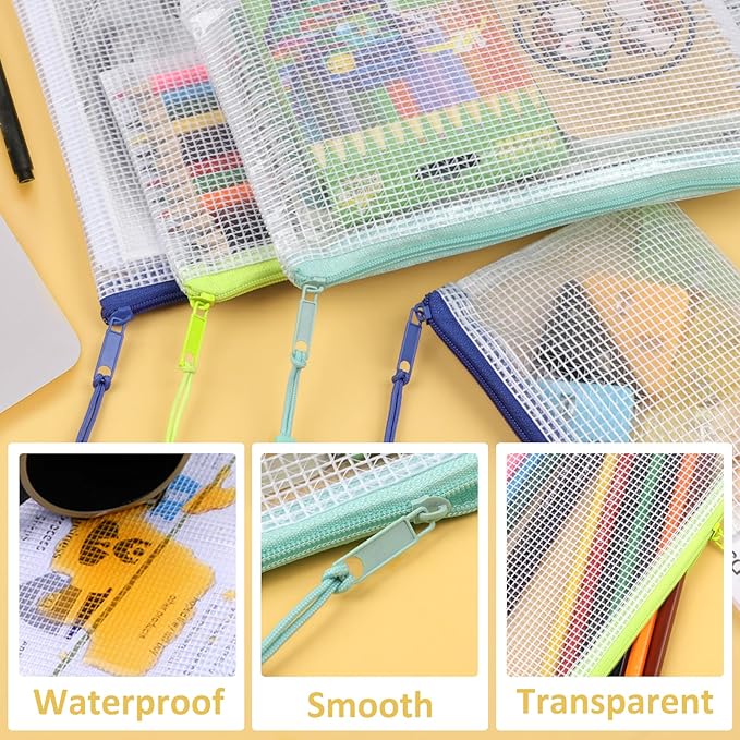 24PCS Mesh Zipper Pouch Storage Bags, 8 Sizes Board Game Bags, 12 Colors Reusable Pouches for Organizing, Organizer for Travel