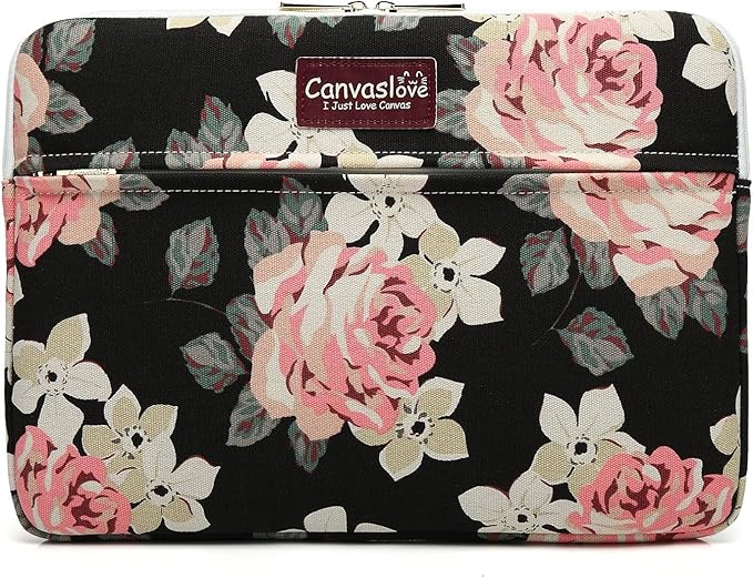 Canvaslove Pink Rose Laptop Sleeve Case Bag with Pocket for MacBook Air 13 inch,iPad Pro 13 inch and 13.3 inch-13.5 inch Laptops