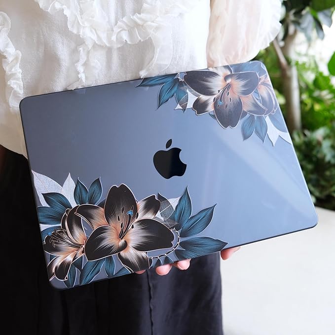 MEEgoodo for M4/M3/M2 MacBook Air 15.3 inch Case 2025 2024 2023, Case Fit Model (A3241/A3114/A2941) for MacBook Air 15 inch, Laptop Hard Shell with Keyboard Cover, Golden Lilies