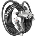 SHEZI Nylon Braided 4 in 1 USB C Cable 60W 10FT Compatible with Lightning Cable, Fast Charging for iPhone/iPad Charger Cord [480Mbps Data Sync],Multi Charging Cable with Type C/USB A, Grey