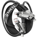 SHEZI Nylon Braided 4 in 1 USB C Cable 60W 10FT Compatible with Lightning Cable, Fast Charging for iPhone/iPad Charger Cord [480Mbps Data Sync],Multi Charging Cable with Type C/USB A, Grey