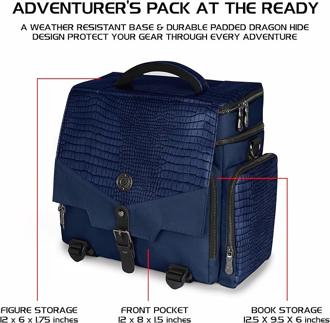 ENHANCE Travel Bag for DND Collector's Edition, Bag Compatible with Dungeons and Dragons, Battle Mat Holder, Dice Pockets and Accessories, Carry 4-8 Books (Blue Dragon)