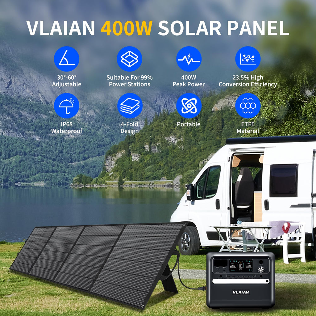 VLAIAN 400W Portable Solar Panel for Power Station Generator,400 Watt Foldable Solar Panel Charger with MC4 Output,3-in-1 DC Connector,23.5% High Efficiency for Outdoor Camping RV Travel (400W)