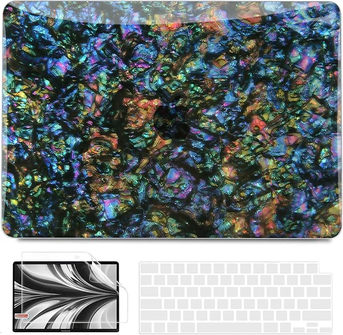 B BELK Compatible with MacBook Air 13 inch Case 2025 2024 2023 2022 M4 M3 M2 A3240 A3113 A2681, Plastic Hard Shell+Keyboard Cover+Screen Protector for MacBook Air 13.6 inch Case, Shiny Abalone Pearl