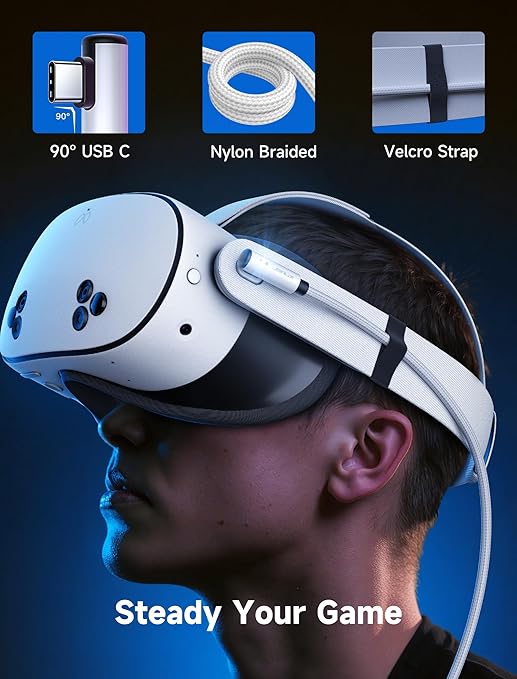 JSAUX Link Cable with 18W Charging 16ft, Compatible with Oculus Meta Quest 3S/ 3/ 2/ Pro and Pico 4, PC VR, Steam VR Accessories, 2-in-1 High Speed 5Gbs USB3.0 to USB C Data Cord for VR Headset