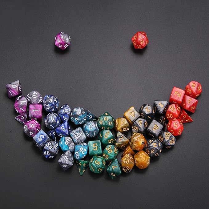 7 Sets (49PCS) Polyhedral Dice Set for Dungeons & Dragons/RPG, Complete D&D/DND Dice Sets (D20, D12, D8, D6, D4 & 2×D10 [0-9 & 00-90]) with 7 Pouches